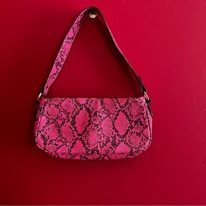Pink Snakeskin Print Shoulder Bag